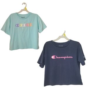 Champion Girls Short Sleeve Tee x2, M, Aqua/Navy EUC